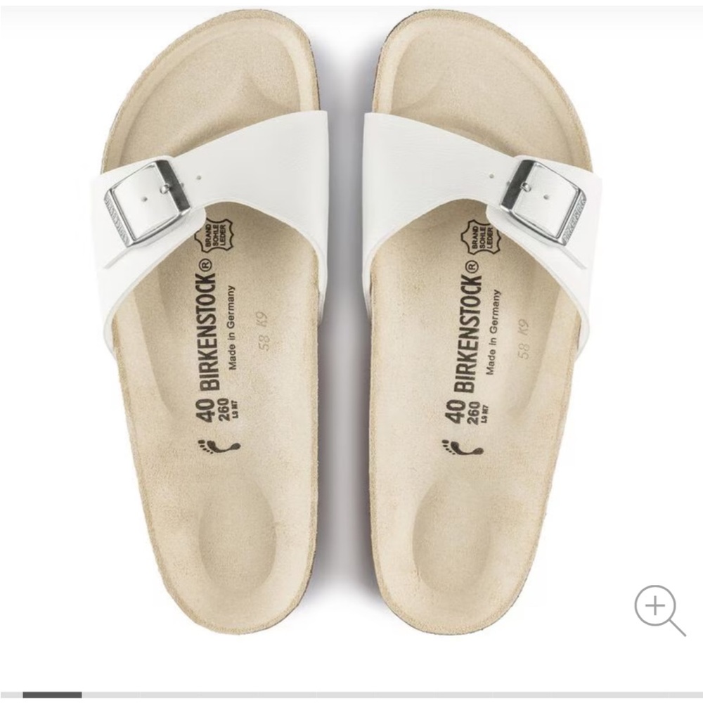 Birkenstock Madrid White Sandals with Silver Pin Buckle